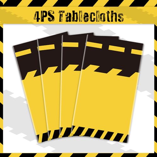 Yellow & Black Construction Tablecloths - Rectangle 51x86 Inch Kids Party Cover - Set of 4