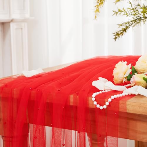 Red Pearl Table Runner 29.5 x 120 Inch - 1 PC Elegant Wedding Decor
