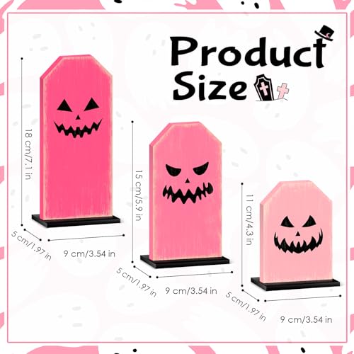 Pink Tombstone Halloween Ghost Tray Decor Sign - 3 Pack Wooden Table Signs