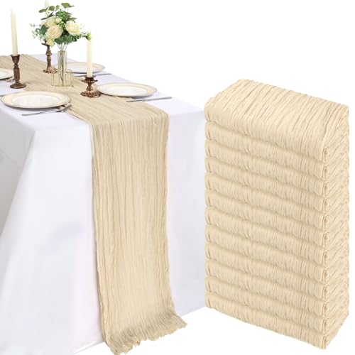 Beige Cheesecloth Table Runner 23x120 Inches - 12 Pack, Boho Rustic Decor