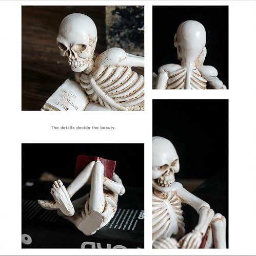 Halloween Skeleton Figurines Set - Gothic Resin Skull Decor for Bookshelf & Tabletop