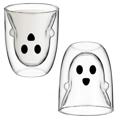 Honeydak Halloween Ghost Glass Mug 10 Oz Double Wall Clear Classic - Spooky Party Decor