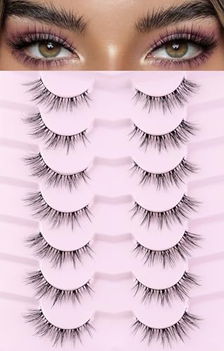EVENTILL Cat Eye 15MM Wispy False Eyelashes - Natural 3D Volume, Thin Band, Reusable