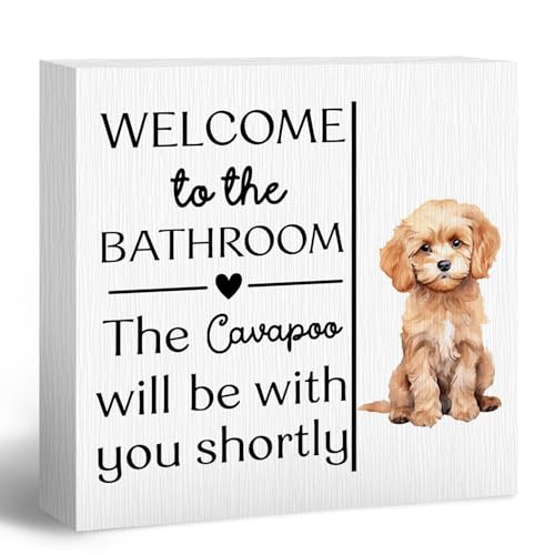 Funny Dog Sign Cavapoo Bathroom Decor - Welcome to The Bathroom Wooden Box Sign - Cavapoo Variation