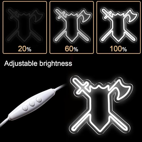 Fantasy Axe Sword Neon Sign LED Wall Light - RPG Gaming Decor, USB Powered