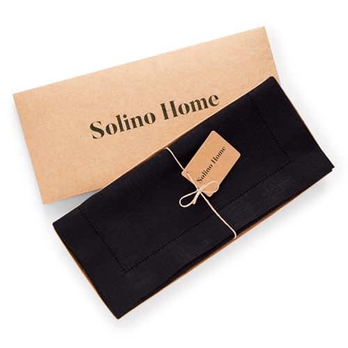 Pure Linen Table Runner Black 14 x 120 Inches - Medium Weight, Handcrafted