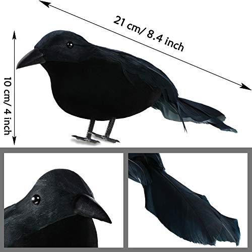 12 Pack Halloween Black Crows and Raven Decorations - Realistic Faux Birds for Haunted House & Gothic Decor