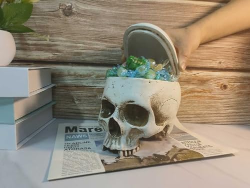 Large Human Skull Candy Dish with Lid - Halloween Skull Decor Sculpture