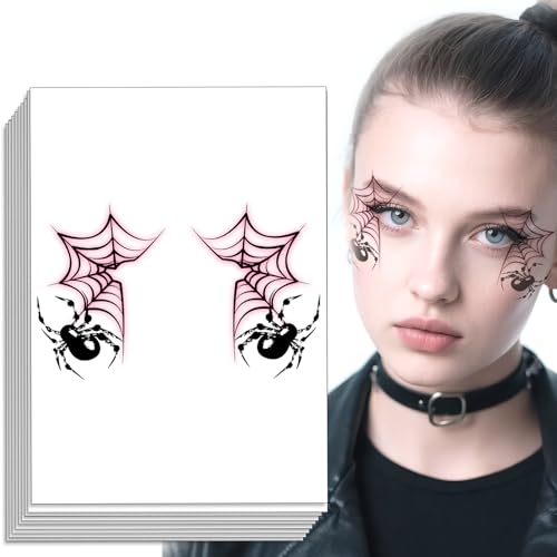 Halloween Temporary Tattoo Stickers - Spider Web Vampire Face Design - Pattern-8