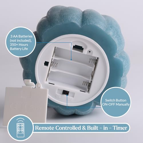 Eywamage Dusty Blue Pumpkin Flameless Candle with Remote - Fall Decor