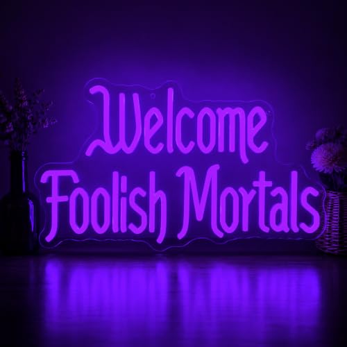 Purple Welcome Foolish Mortals Neon Sign Gothic Haunted House LED Lights - Dimmable USB