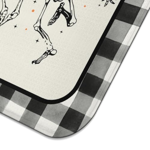 Halloween Skeleton Dish Drying Mat for Kitchen Counter, 16x18 Inches, Black & White Buffalo Plaid