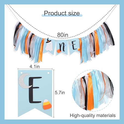 Halloween Ghost First Birthday Banner for Boys - Spooky Baby Party Decor, Blue Ghost Celebration Flag