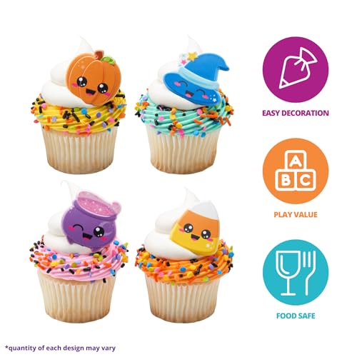 Halloween Cupcake Toppers 24 Pack - Witches Hat, Cauldrons, Pumpkins & More