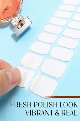 RIVÉHOM Gel Nail Strips 44Pcs - White No UV Needed, Long Lasting & Chip Resistant