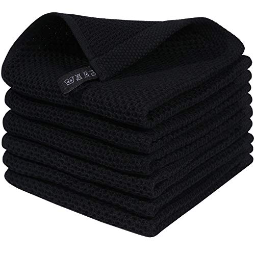 Homaxy 12x12 Inch Cotton Waffle Weave Dish Cloths 6-Pack - Black
