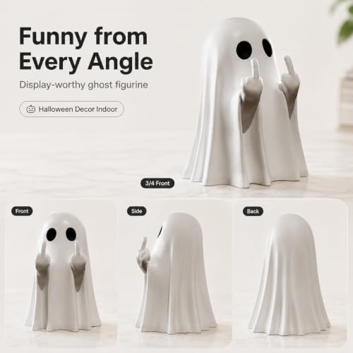 Halloween Ghost Figurine Indoor Decor - White Resin Spooky Home Office Ornament