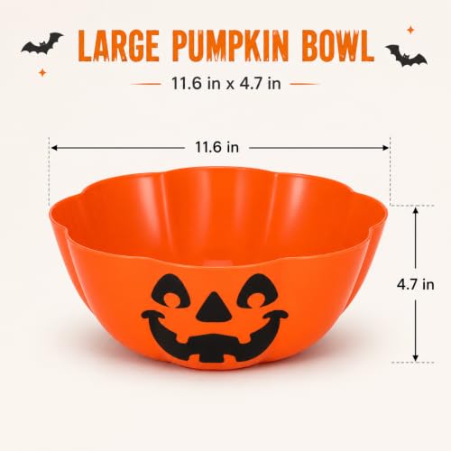 Halloween Pumpkin Candy Bowl - Large Plastic Trick-Or-Treat Dish for Parties