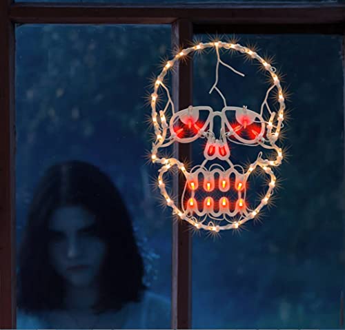 Lighted Skull Halloween Window Silhouette Decoration - 13.3 Inch, 1-Pack