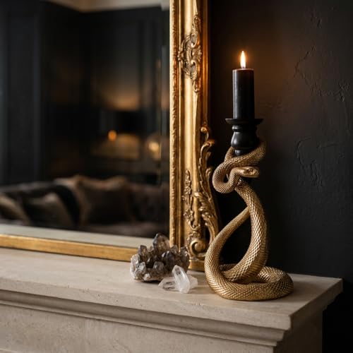 Guichifun Gold Snake Candle Holder Halloween Decor - Black Candle Cup