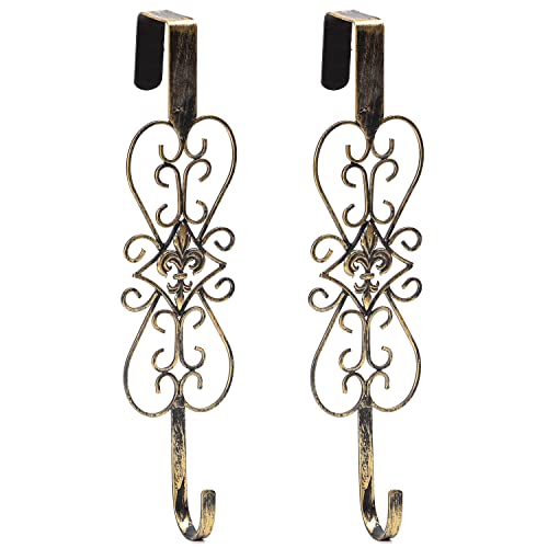 Antique Gold 15-Inch Overdoor Wreath Hanger 2 Pack - Metal Holiday & Home Decor