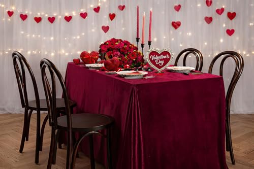Burgundy Velvet Tablecloth 60x102 Inch Rectangular - Elegant Soft Linen for Events