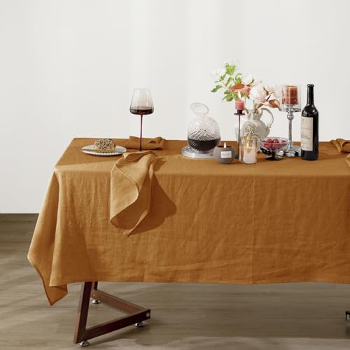 Rectangular Linen Tablecloth 60x84 Caramel - Heavyweight Organic Fabric