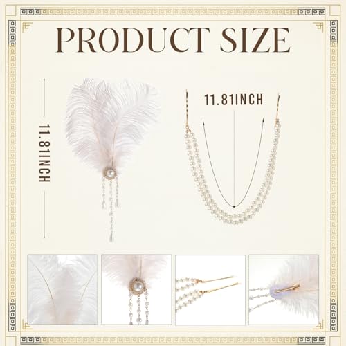 White Victorian Feather Pearl Hair Accessory Set - Halloween Costume