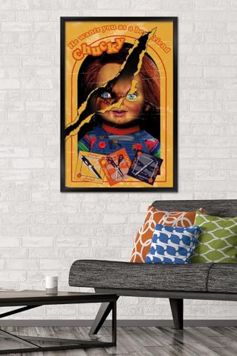 Chucky Let's Be Friends Box Wall Poster - Black Framed 34x22.4 Inches