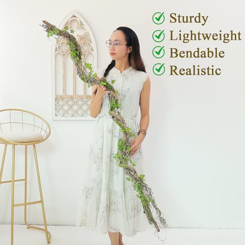 69-Inch Faux Leaf Grapevine Moss Tree Branch Garland for Halloween & Decor