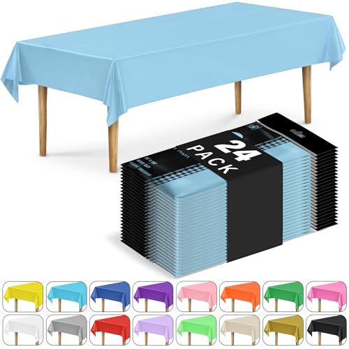24 Pack Light Blue Plastic Rectangular Tablecloths 54x108 in - DecorRack