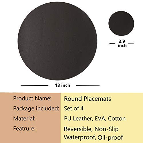 Gray Wipeable Leather Placemats and Coasters Set of 4 Waterproof Heat-Resistant