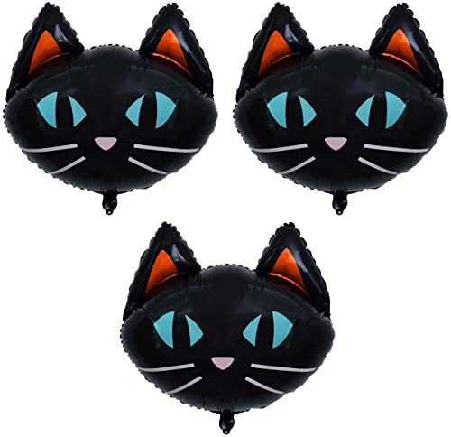 Black Cat Foil Balloons - Halloween & Party Decorations, 3-Pack