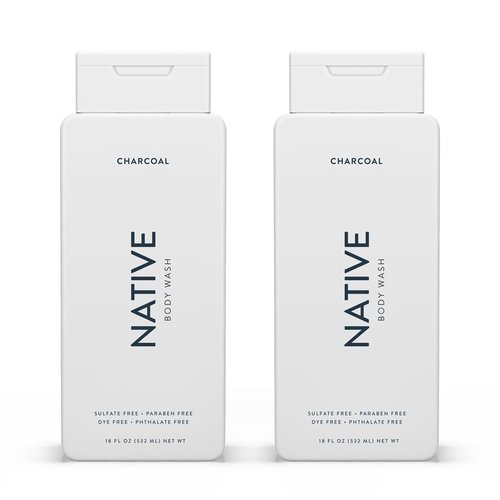 Native Body Wash - Naturally Derived Ingredients | Sulfate, Dye & Paraben Free | Charcoal, 18 oz (Pack of 2)