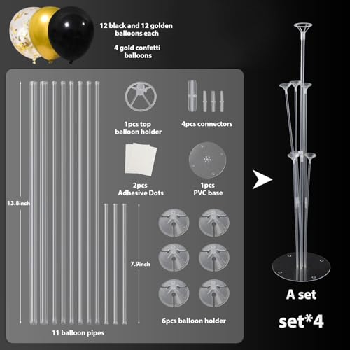 Voircoloria Balloon Stand Kit for Parties - Black & Gold, 4 Sets