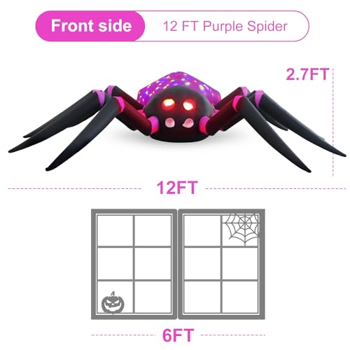 12ft Purple Spider Halloween Inflatable Decoration with LED Lights - Outdoor Lawn & Garden Scene