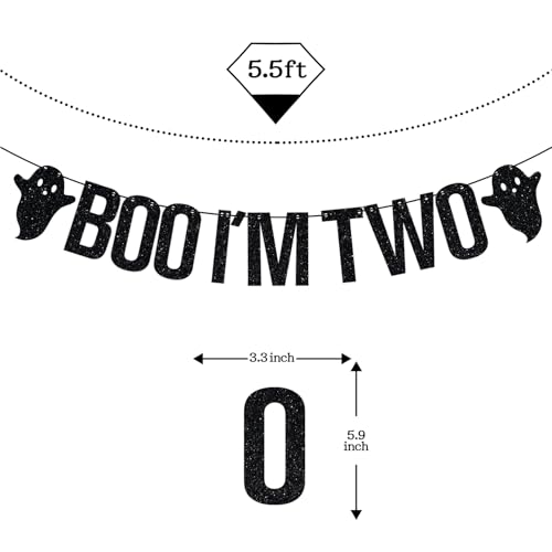 Two Boo I'm Two Banner Halloween Birthday Decorations - Black Glitter