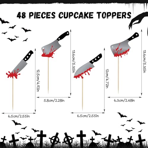 48 Pcs Halloween Blood Knife Cupcake Toppers Party Decorations