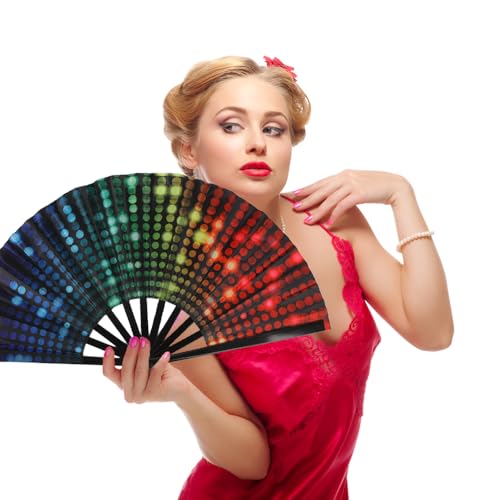 Large Neon Light Folding Hand Fan for Festivals & Dance - Popping Rave Fan with Neon Light Variation