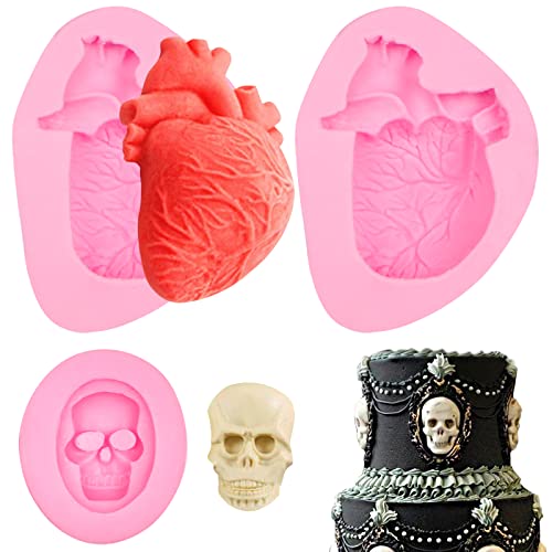 Organ Silicone Mold 3D Human Heart & Skull Halloween Cake Decoration Set