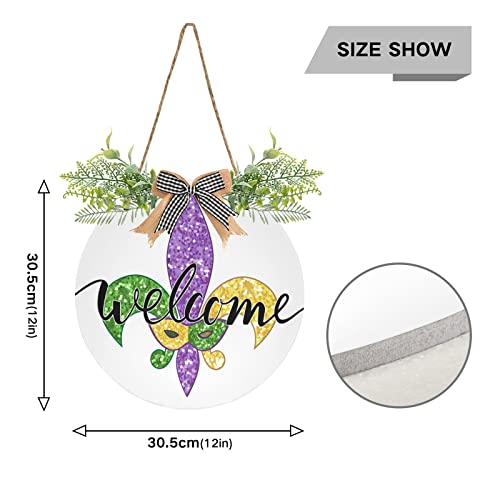 Farmhouse Mardi Gras Fleur De Lis Welcome Sign Wall Decor 12x12 Inches