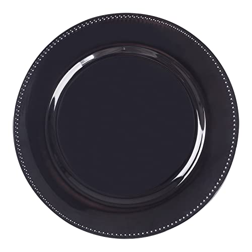 Black Charger Plates Set of 12 - Round Beaded Rim Dinnerware, 13-Inch