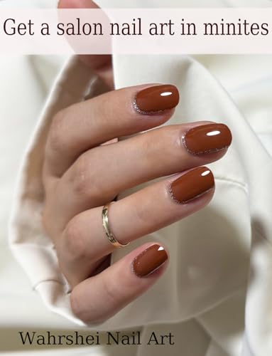 Gel Nail Strips No UV Caramel Glitter Long Lasting Nail Wraps - 22 Sheets