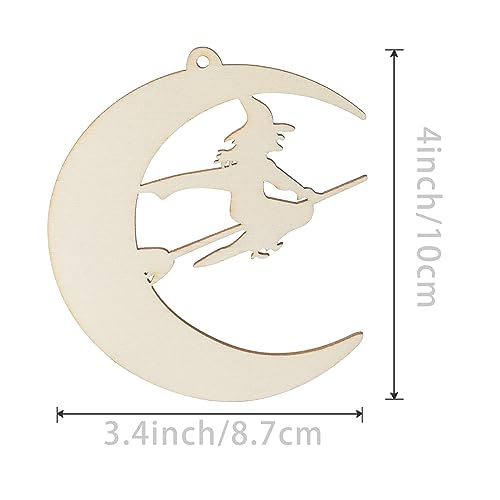 Wooden Moon Witch Ornaments for Halloween & Holiday Decorations Set of 20