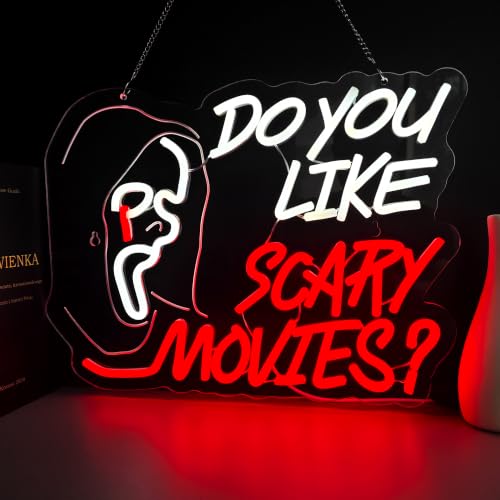 Scary Movies Neon Sign Wall Decor - White+Red Horror Theme for Game Room & Man Cave