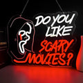 Scary Movies Neon Sign Wall Decor - White+Red Horror Theme for Game Room & Man Cave