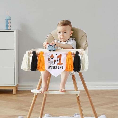 Halloween Spooky First Birthday High Chair Banner Embroidered Decor