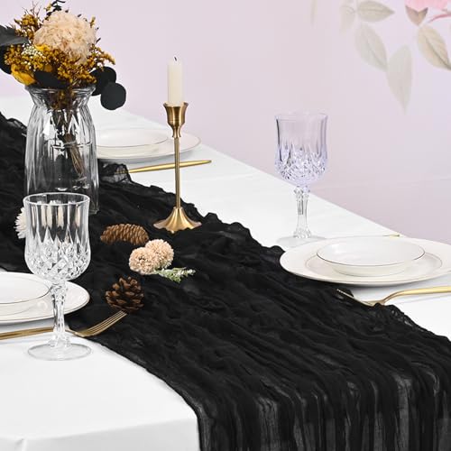 Black Cheesecloth Table Runner 20 Pack - 17x108 Inch Boho Wedding & Party Decor