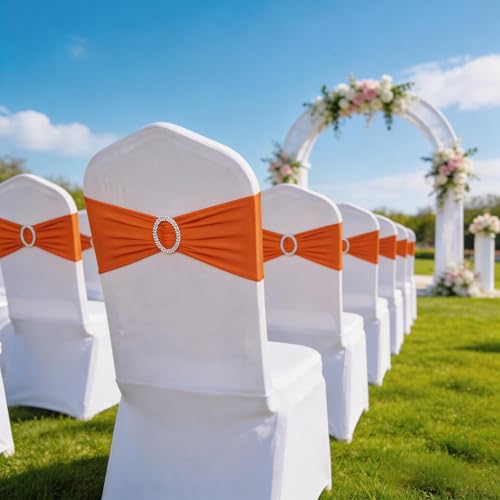Orange Spandex Chair Sashes Bows with Silver Buckles - Pack of 50 - Variation of THIS listing