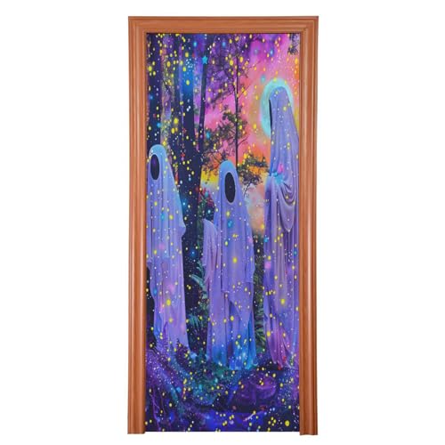 Halloween Ghost Forest Door Cover - Party Decoration, 79x35 Inch, Variation 8